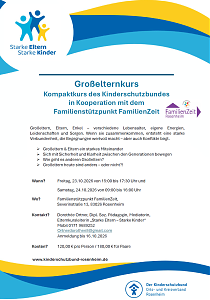 Ein Plakat für den Großelternkus, das auch die Angaben aus dem Artikel enthält.